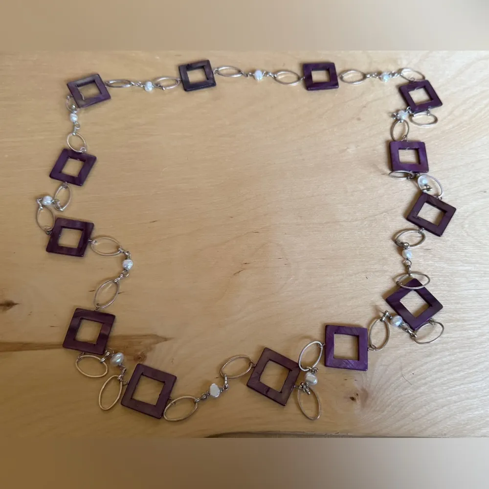 Purple and Silver Geometric Necklace & Earrings Set - Image 5