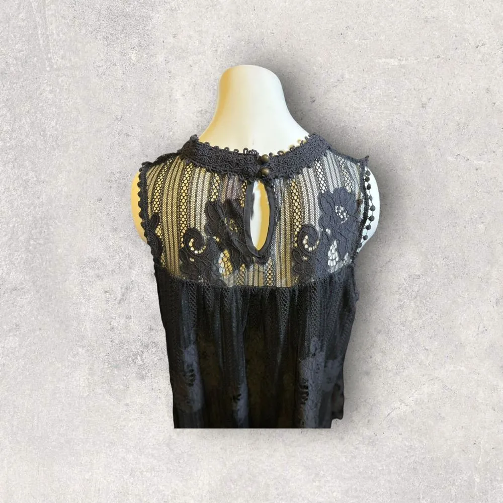 Xhilaration Black Knit/Lace Sleeveless Tunic Blouse Sz. L - Image 2