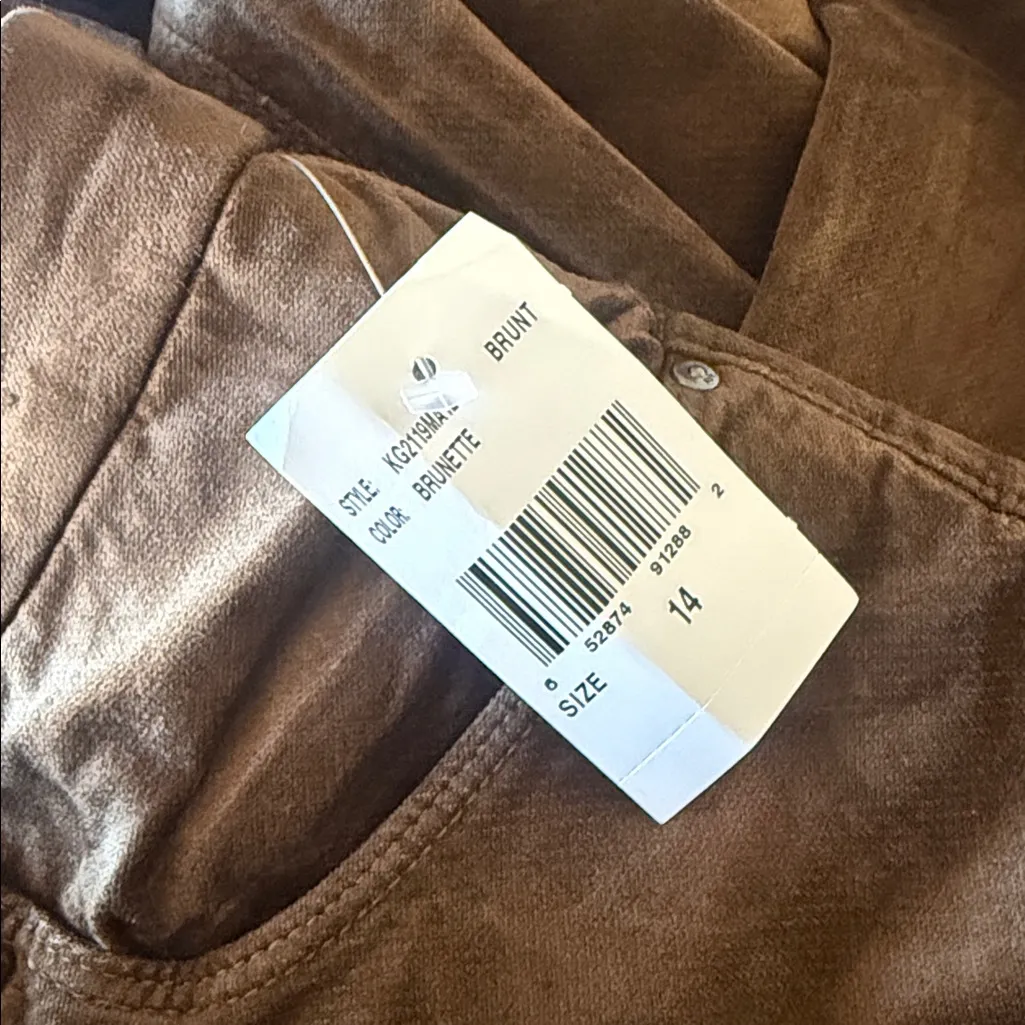 NWT Kut From The Kloth Meg Hi Rise Raw Hem Wide Leg Velvet Pants Brunette 14 - Image 7