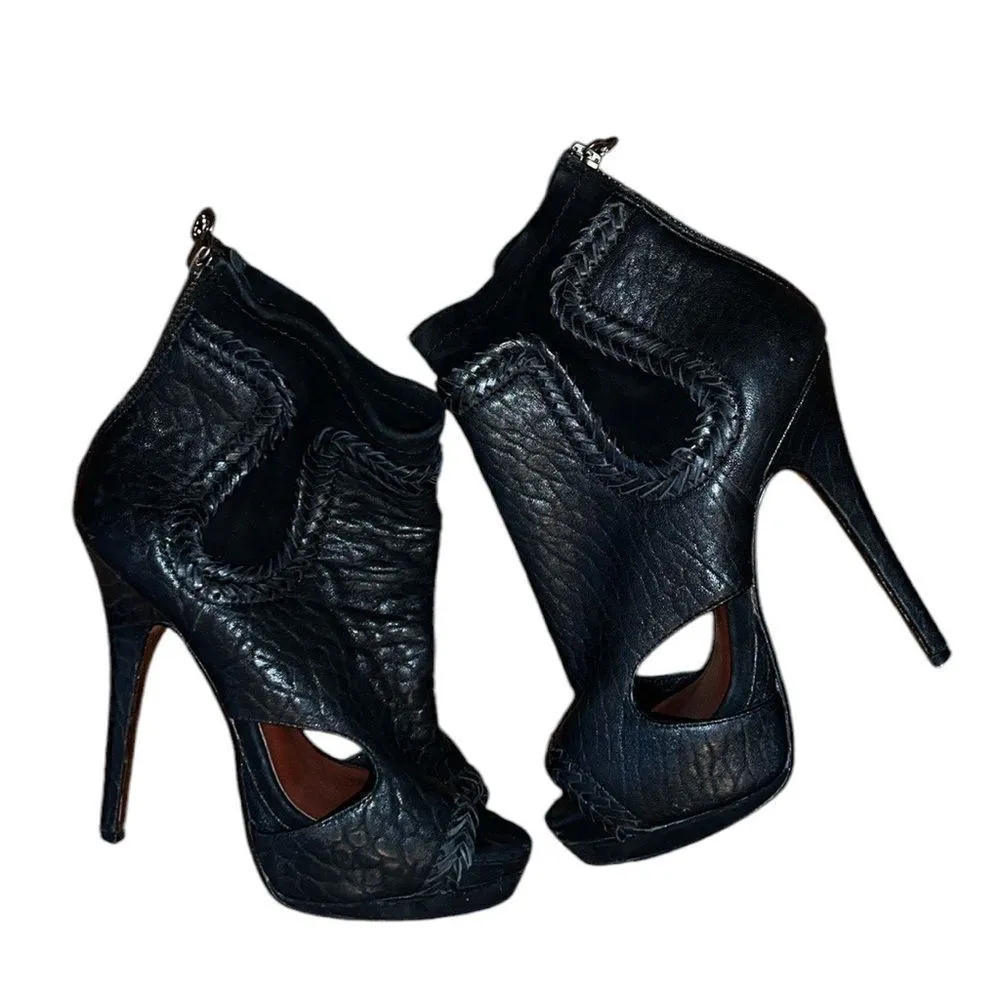 Max Studio Black Leather Peep-toe Shoes Size 6 1/2 M - Image 8