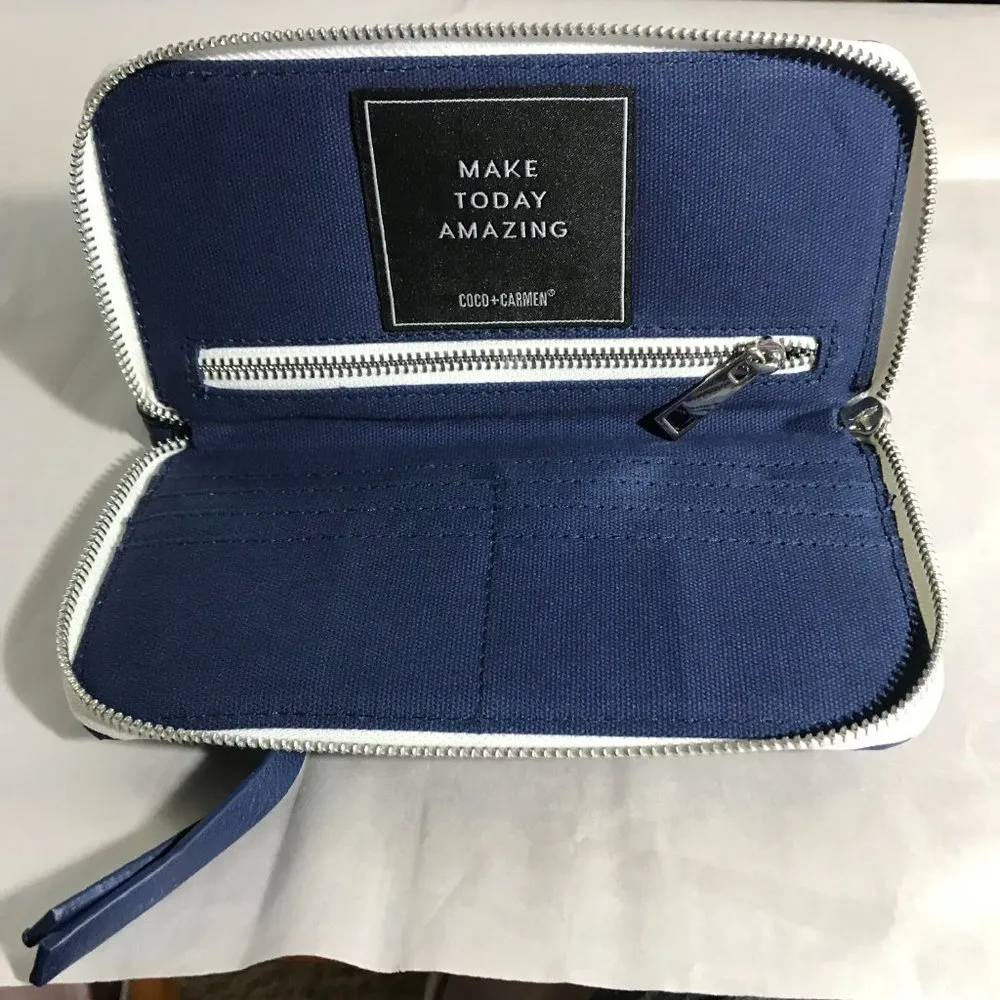 Coco+Carmen Leather Clutch Purse Multiple Zippers Blue - Image 2