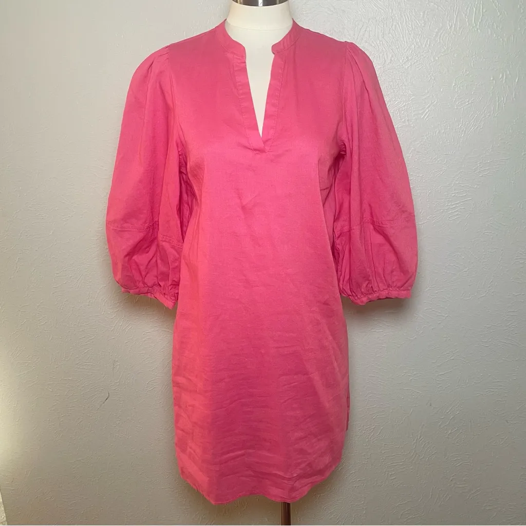 NWT‎ H&M Linen Blend Puff Sleeve Dress | Conscious Choice | Pink | XS - Image 3