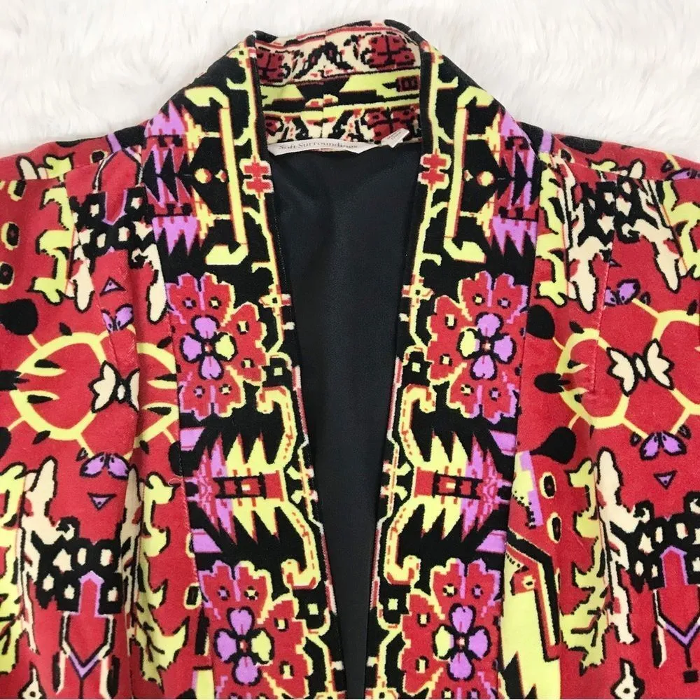 SOFT SURROUNDINGS Velvet Open Front Floral Print Kimono Jacket Red Black Small - Image 6