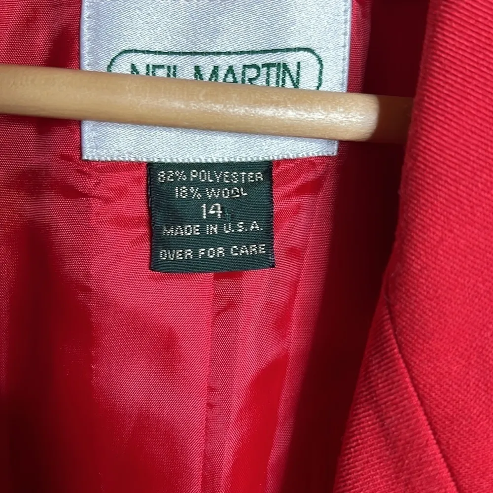 Vintage Neil Martin Red Wool Blend Blazer Women’s Size 14 | Made in USA - Image 4