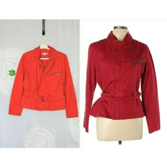 CAbi  Red First Mate Trench Jacket Style 401 Size Small Belted Zipper Front - Image 2