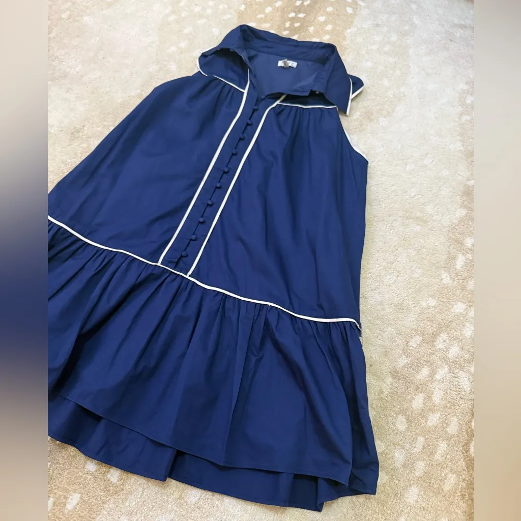 TCEC navy blue button down white accent sleeveless dress women’s size large - Image 3