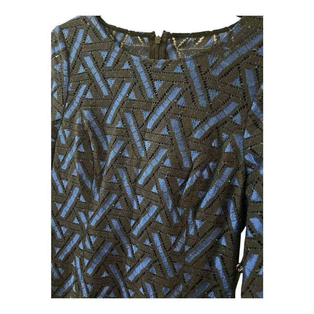 Adrianna Papell Women's Shift Geomentric Lace Design Dress Color‎ Blue/Black 10 - Image 2