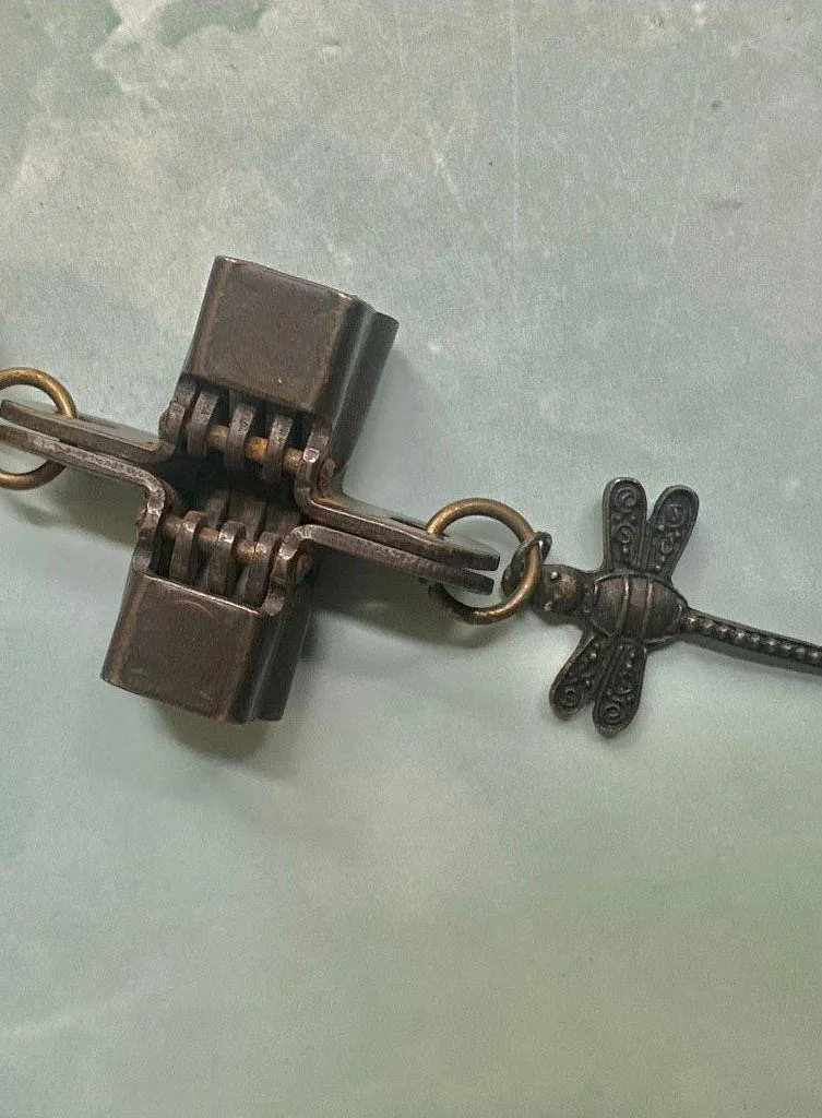 Stabilized Turquoise & Carnelian Beaded Necklace with Industrial Cross & Dragonf - Image 4