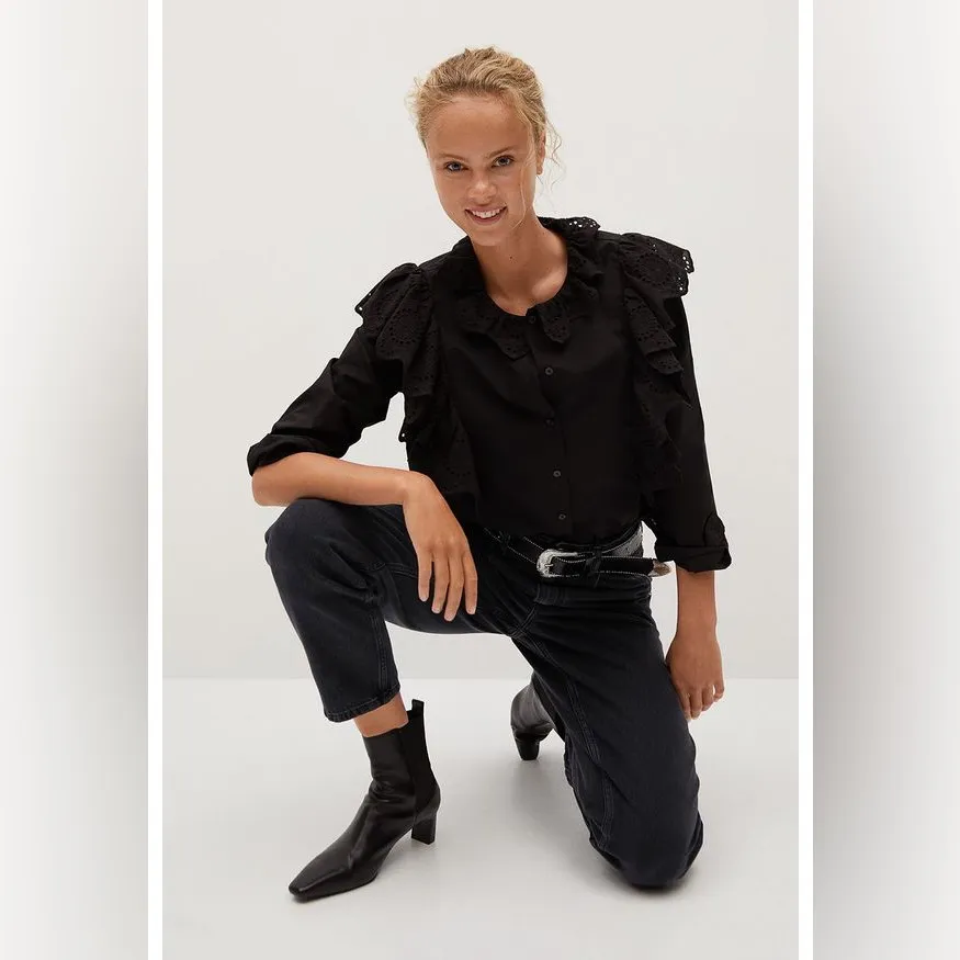 Mango MNG Jeans Black Tapered Slouchy High Waist Juniors‎ Size 1 Cotton Denim - Image 2