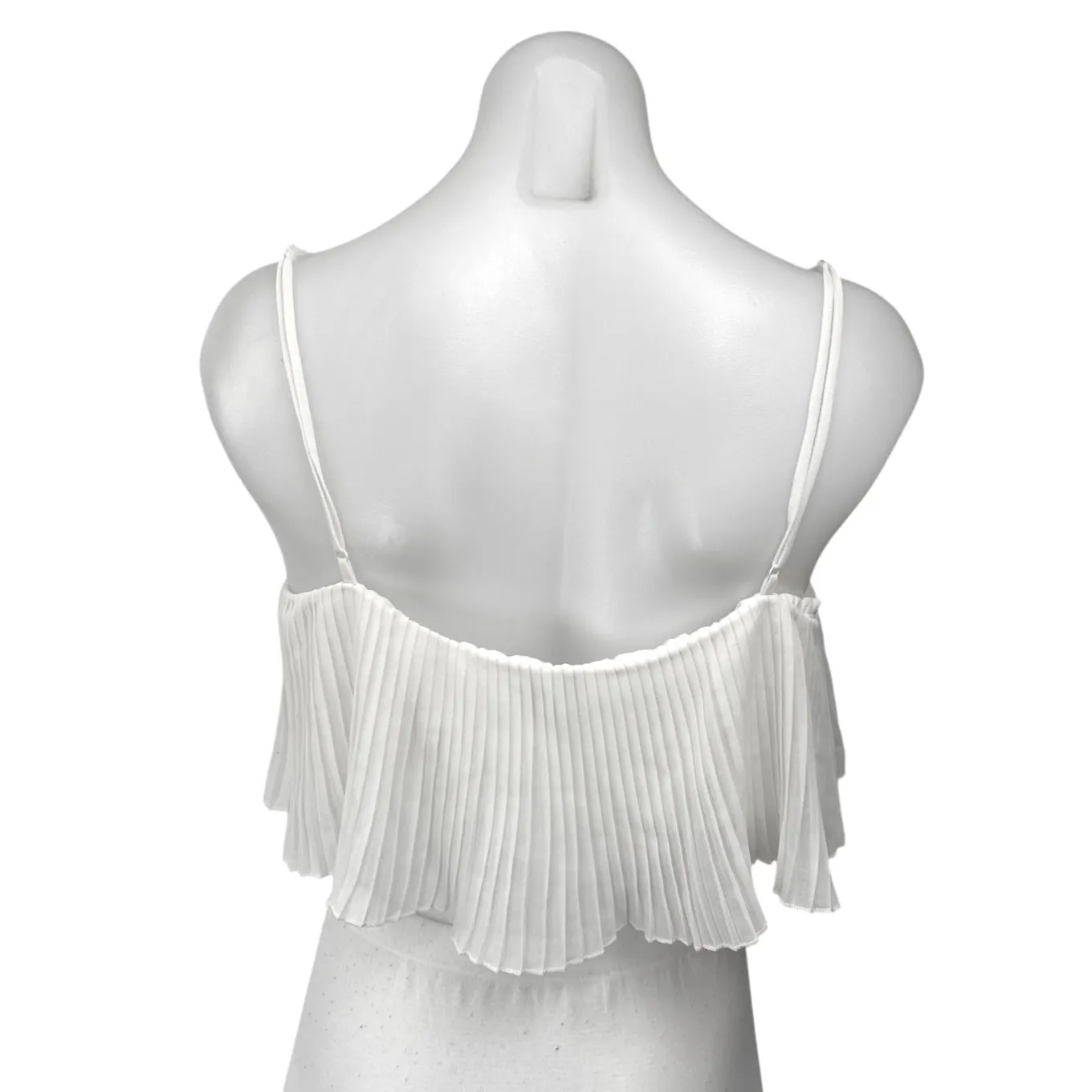 Princess Polly White Sleeveless Pleated Ruffle Scoop Neck Camisole Crop Top 12 - Image 2