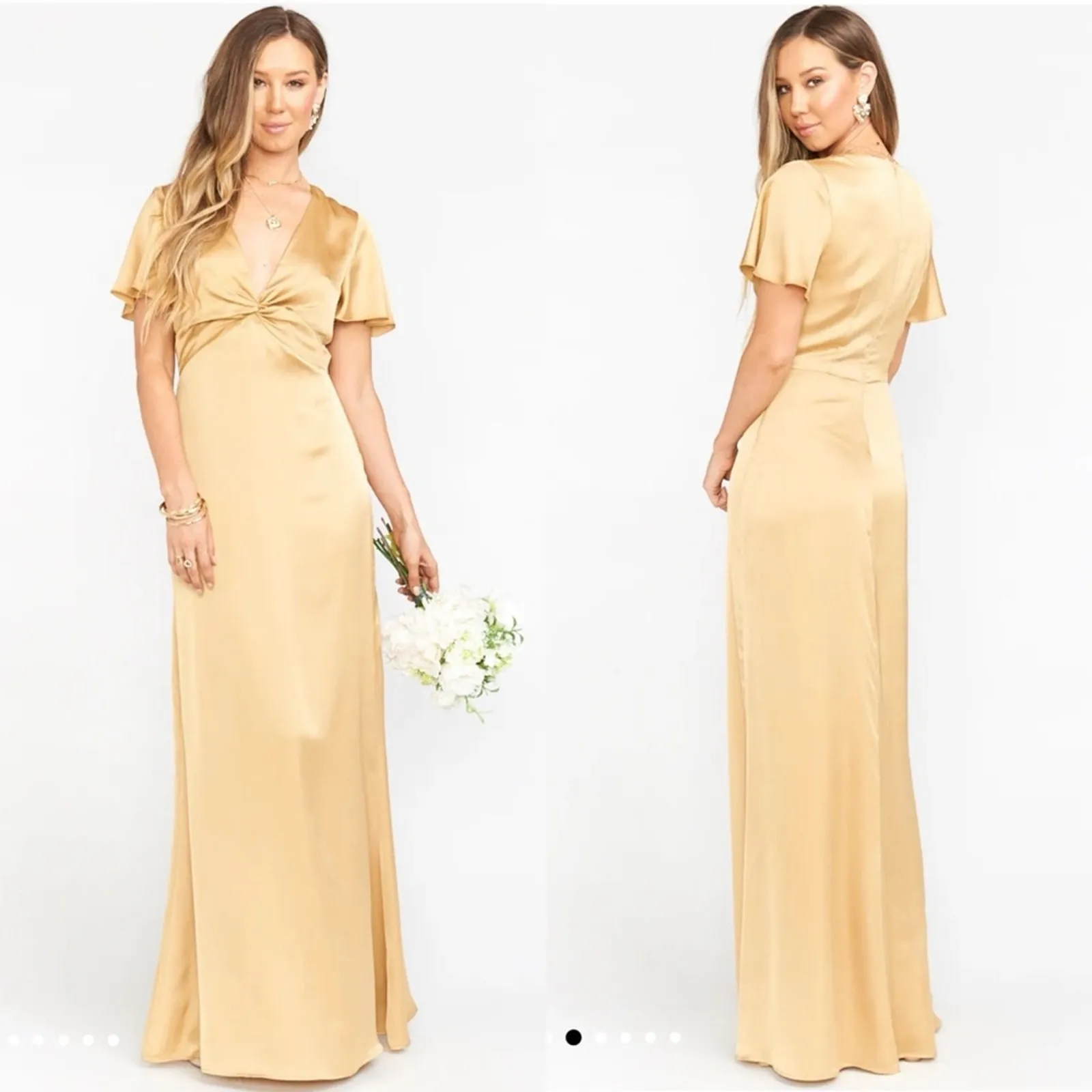 Show Me Your Mumu Rome Twist Gown True Gold Luxe Satin Maxi Dress NWT Size‎ XS - Image 2