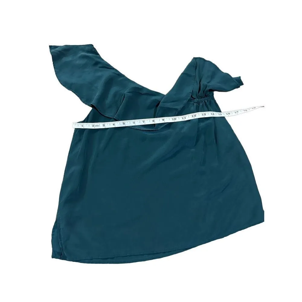 Maeve Anthropologie Holly Silk Chiffon Ruffle One Shoulder Green Blouse sz 4 - Image 12