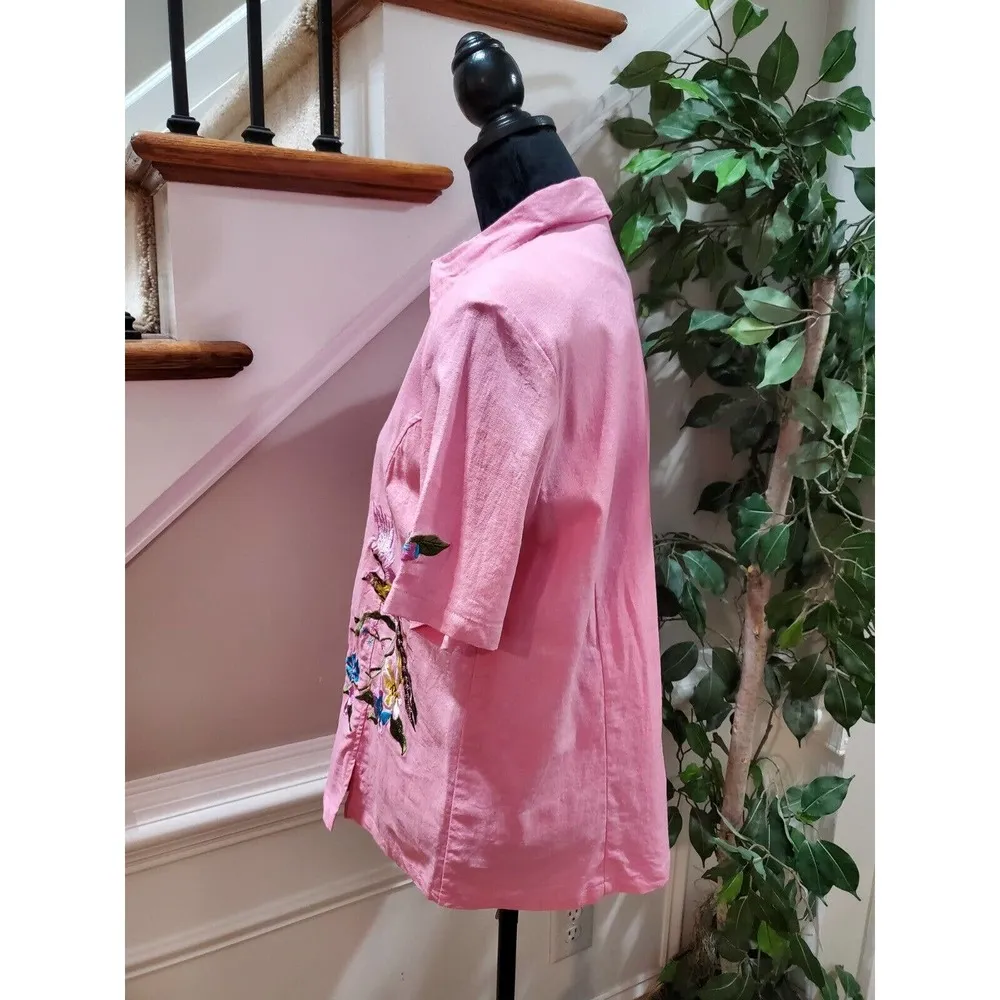 Leslie Fay Women Pink Linen Button Down Shirt & Sleeveless Blouse 2 Pc's Set XL - Image 8