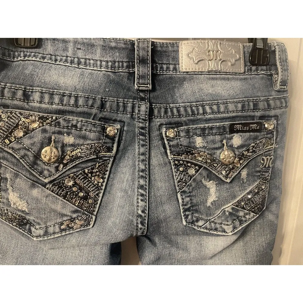 Miss Me Standard Boot Cut Jeans 27 Rhinestones Flap Pockets Stitch styleME3D4BBS - Image 3