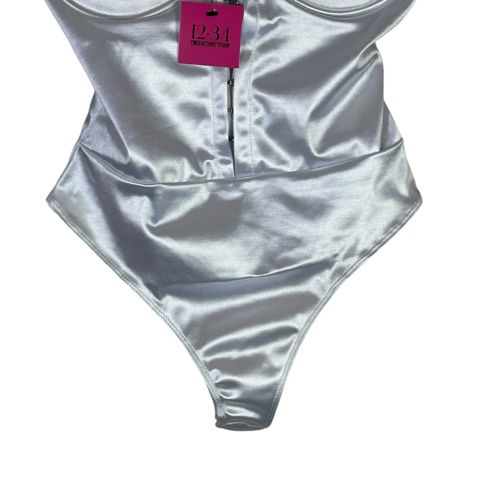 NWT K Too Corset Bodysuit Womens S White Satin Stretch Sexy Y2K Glam Night Out - Image 6