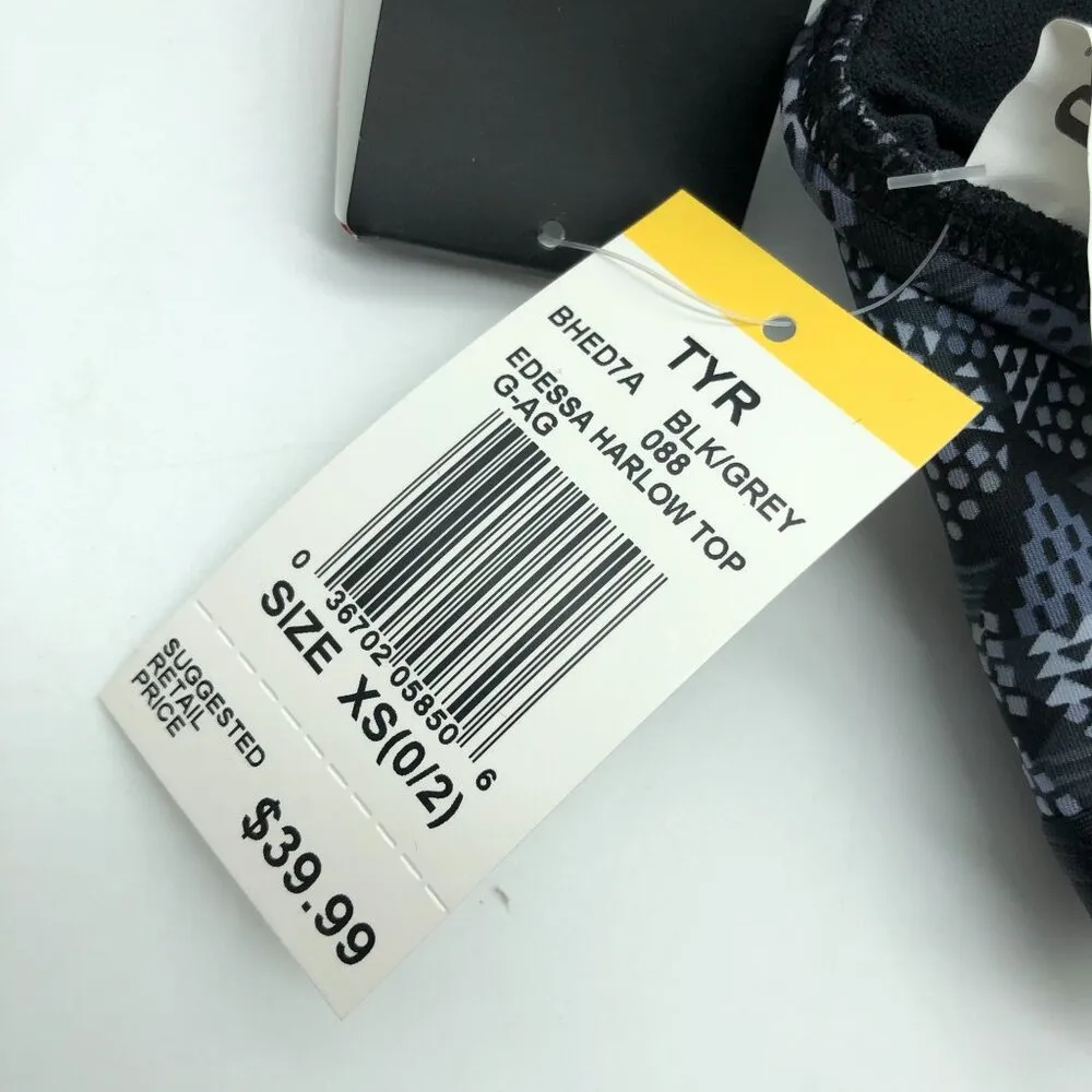 TYR Edessa Harlow Sports Bra Swim Bikini Top Geometric Black Gray XS - Image 5