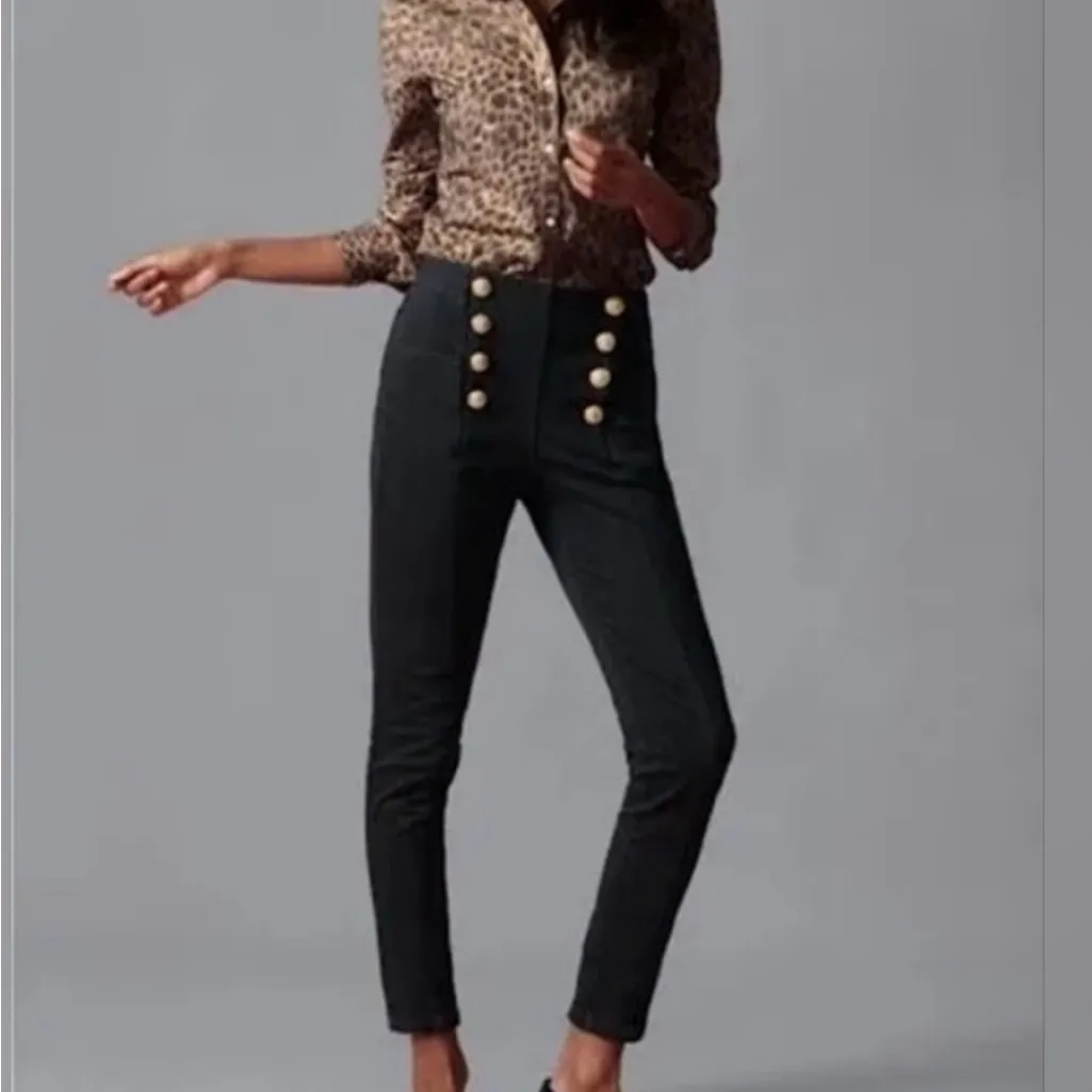 J.McLaughlin Nautical Sailor Black High-Waisted Pants with Gold Buttons - size 6 - Image 3