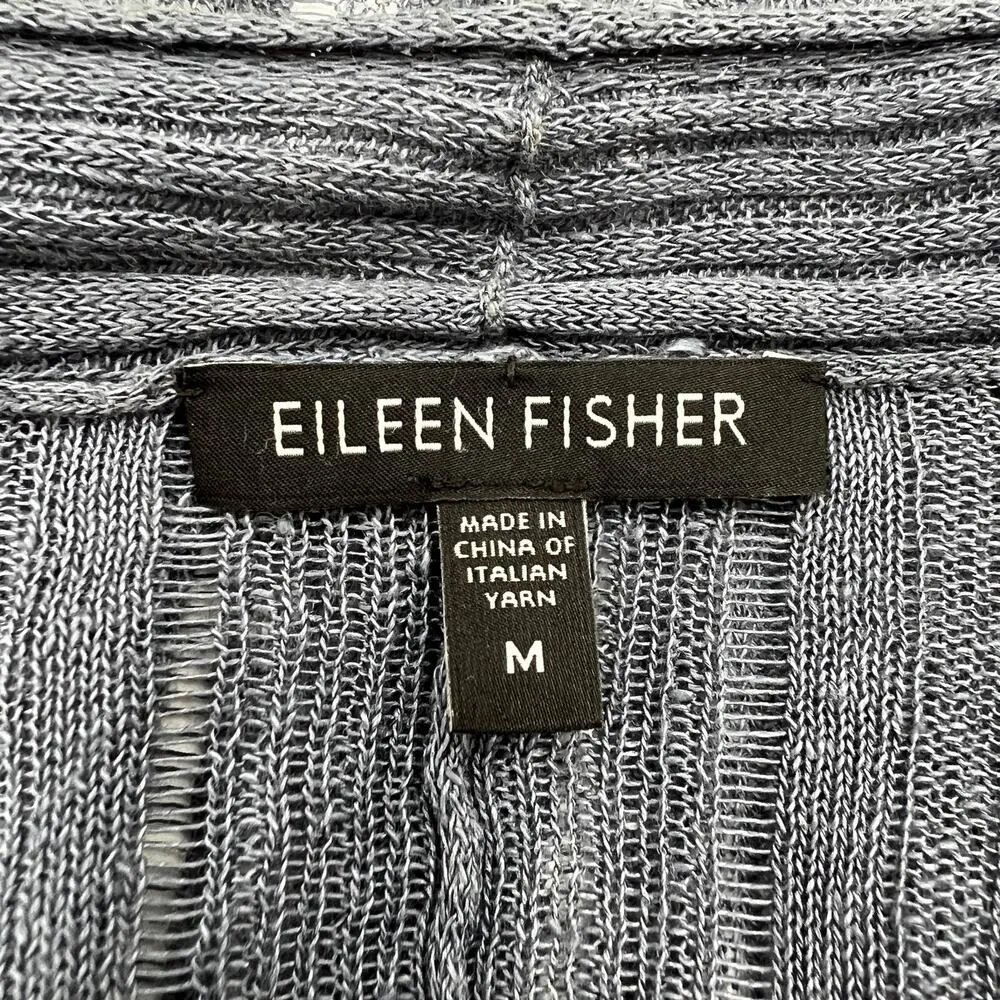 Eileen Fisher Linen Silk Long Sleeve Cardigan Blue Open Front - Image 3