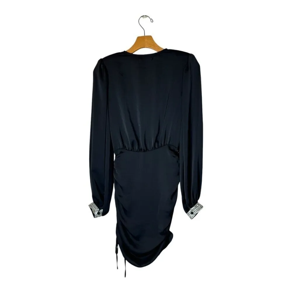 Ramy Brook Dress Women 00 Black Satin Rhinestone Embellished Foxy Mini‎ Cocktail - Image 3