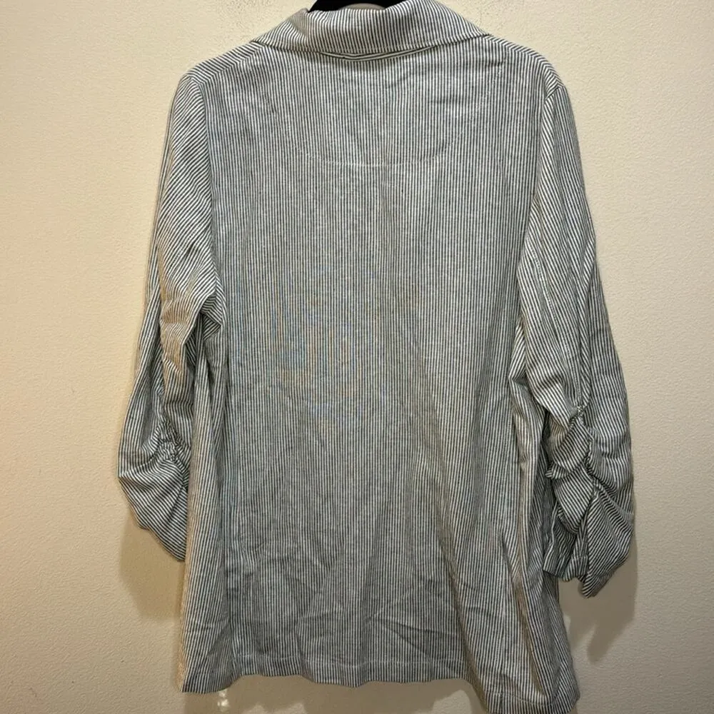 Max Studio Women's Striped Linen Blend Ruched Sleeve Blazer Size XL - Image 6
