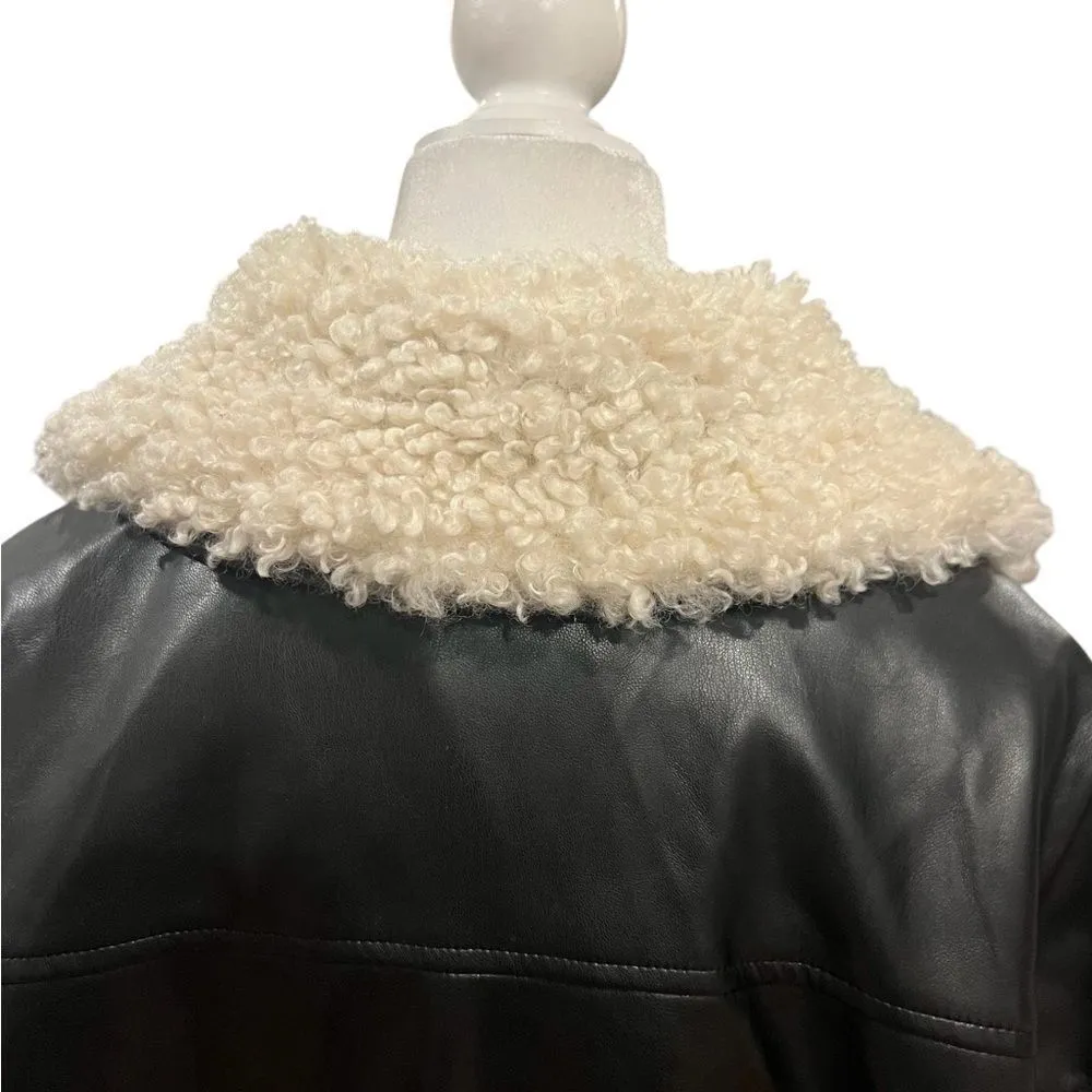 WeWoreWhat black bomber jacket in vegan leather and‎ faux Sherpa XS - Image 7