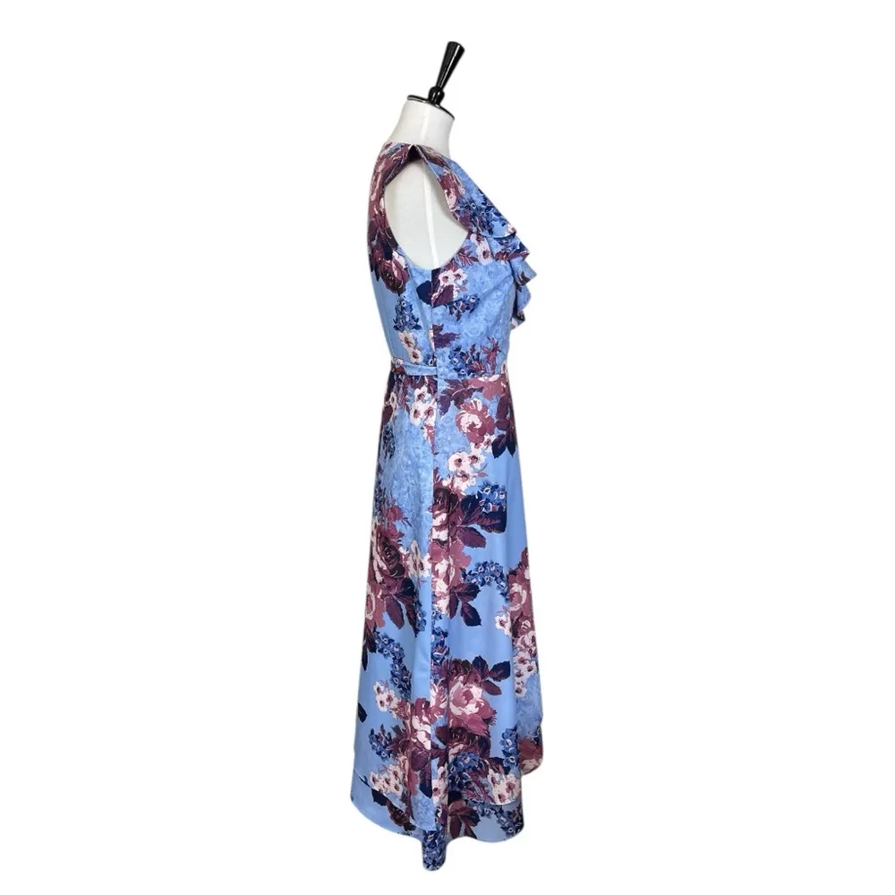 Alex Marie Wrap Dress Midi Ruffle Top Sleeveless Blue Pink Floral Women’s Size 6 - Image 3