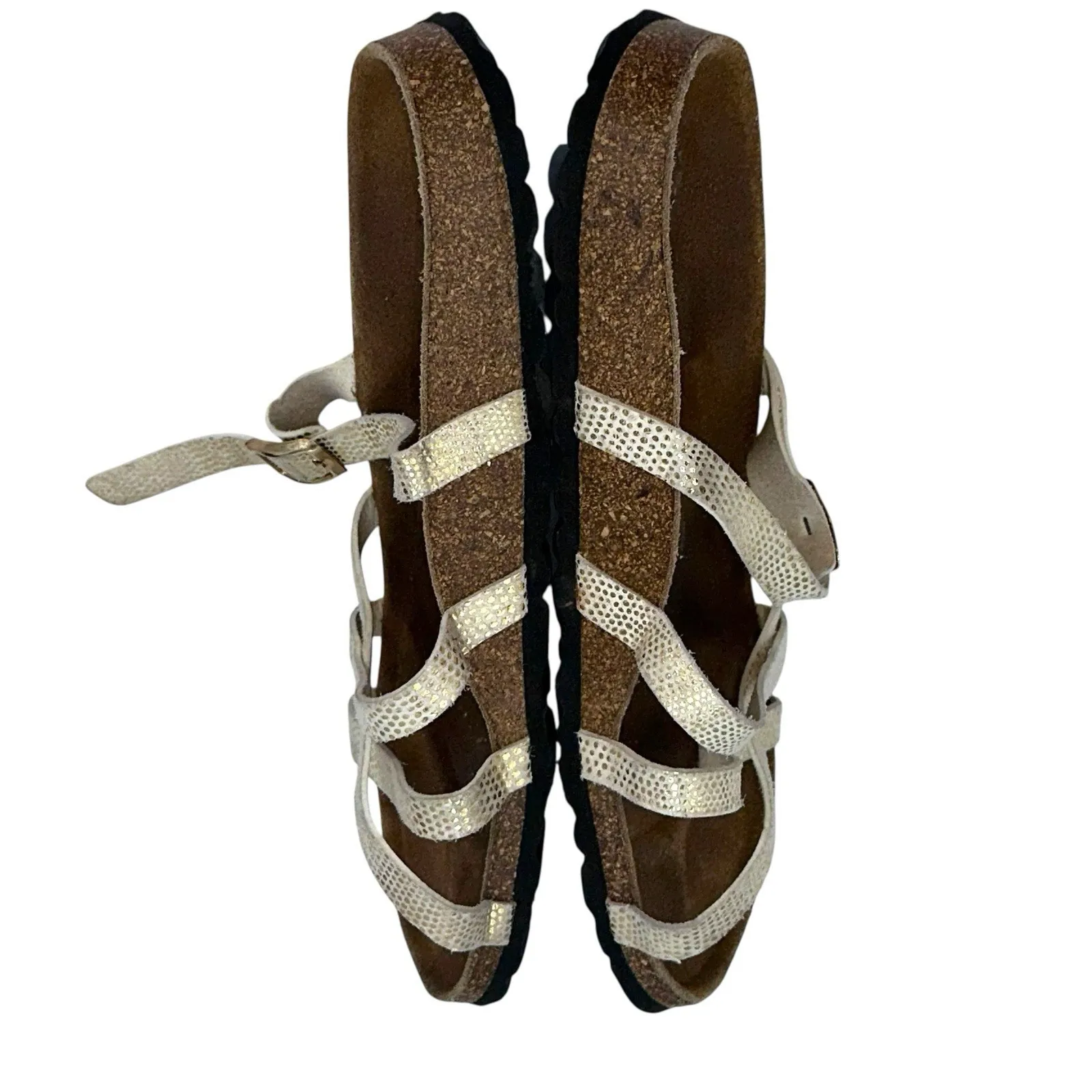 Betula Birkenstock  Ivory & Gold  Faux Leather Strappy‎ Sandals Size 38 - L7 - Image 5