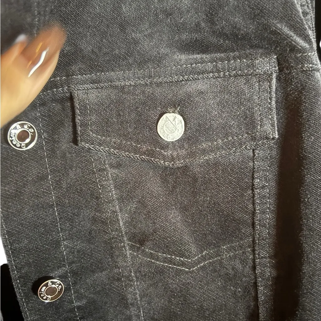 Denim & Company D Co Velour Trucker Button Down Jacket Size Large Black - Image 7