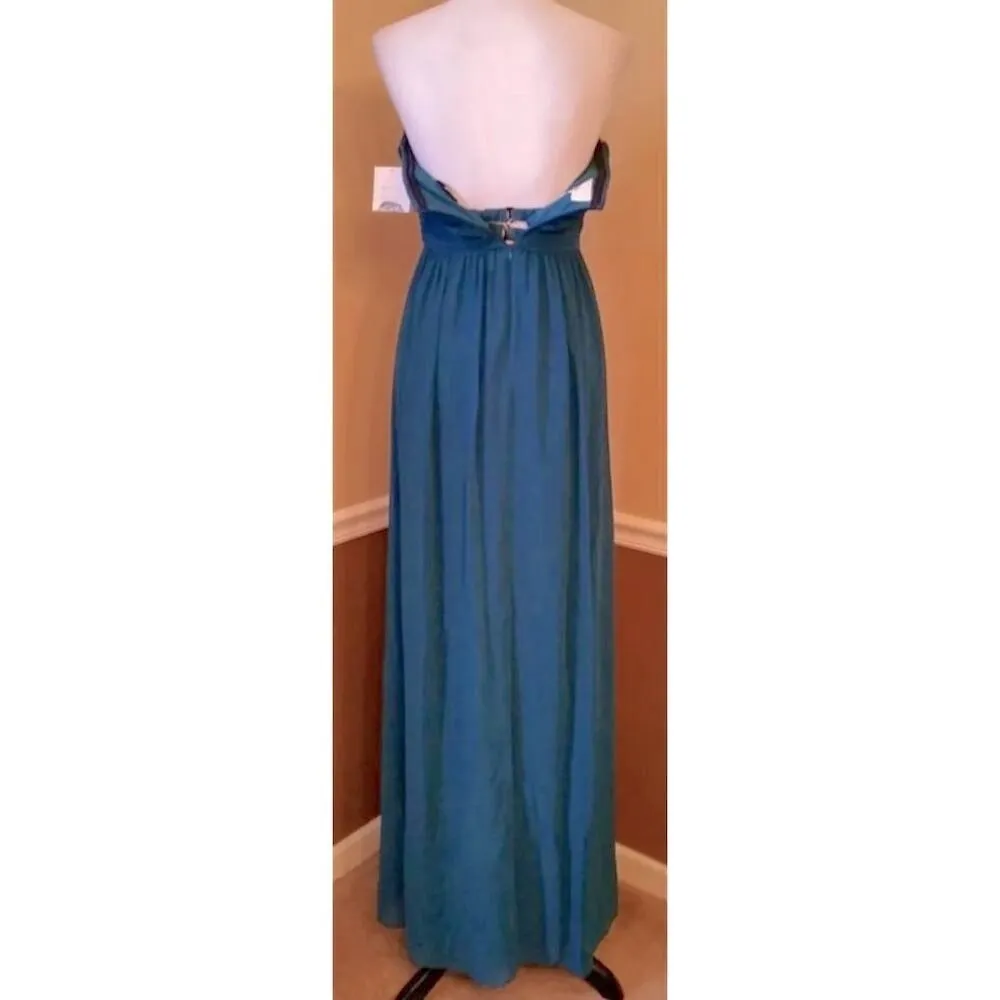 Strapless Formal Maxi Party Dress Jade Teal Pleated Donna Morgan ModCloth Size 2 - Image 5