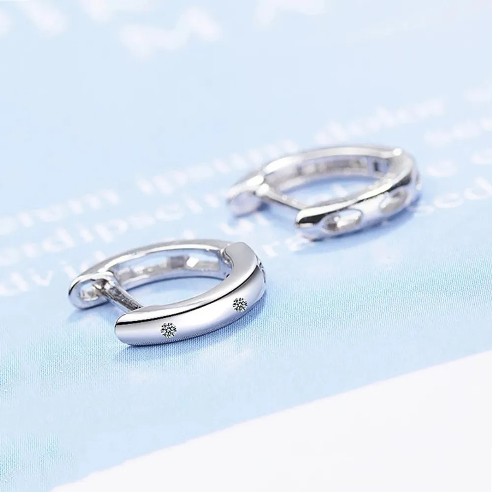 NEW 18k White Gold‎ Plated Diamond Huggie Hoop Earrings - Image 3