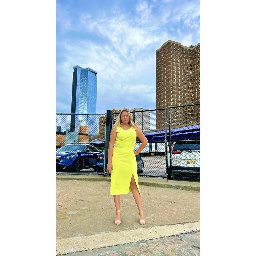 MILLY Neon Yellow Sheath Sleeveless Crewneck Cady Caedyn Mini Dress size 2 - Image 11