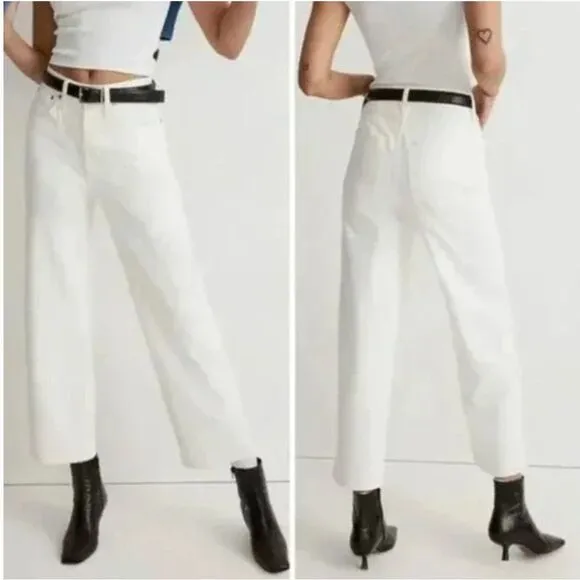 NEW Madewell The Petite‎ Perfect Vintage Wide-Leg Crop Jean Tile White, 24P - Image 2