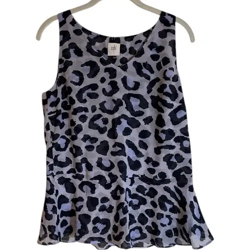 Cabi Sleeveless Small Leopard Print Lilac Purple Gray VNeck Peplum Tank Top - Image 2