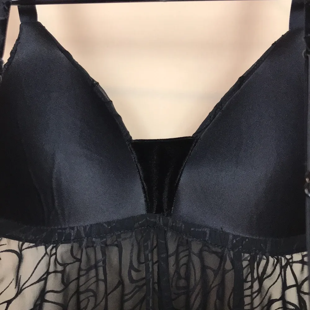 Ambrielle Women’s Babydoll Floral Velvet Black Sheer Body Intimate Tank Slip Size M - Image 7