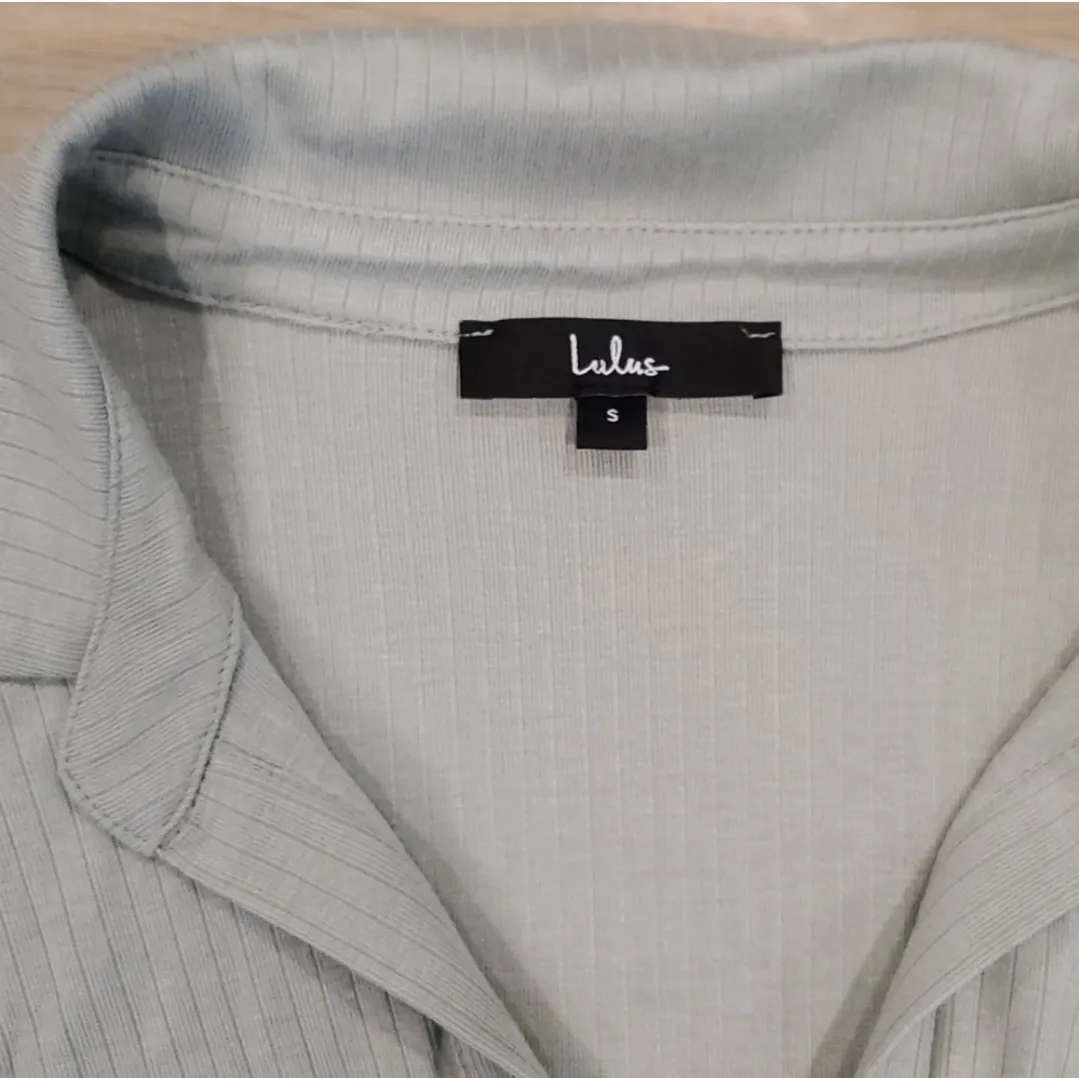 Lulu's Lookin' Flirty Sage Green Ribbed Collared Short Sleeve Crop Top - Image 7