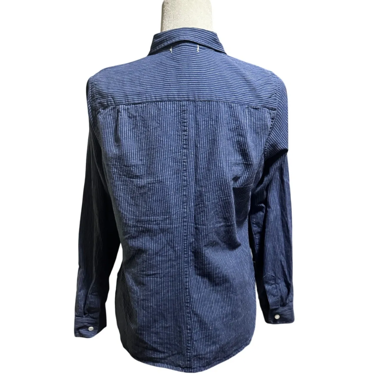 Alex Mill Cotton Linen Button Down Shirt Blue Pin Stripe Wash & Go Medium - Image 2