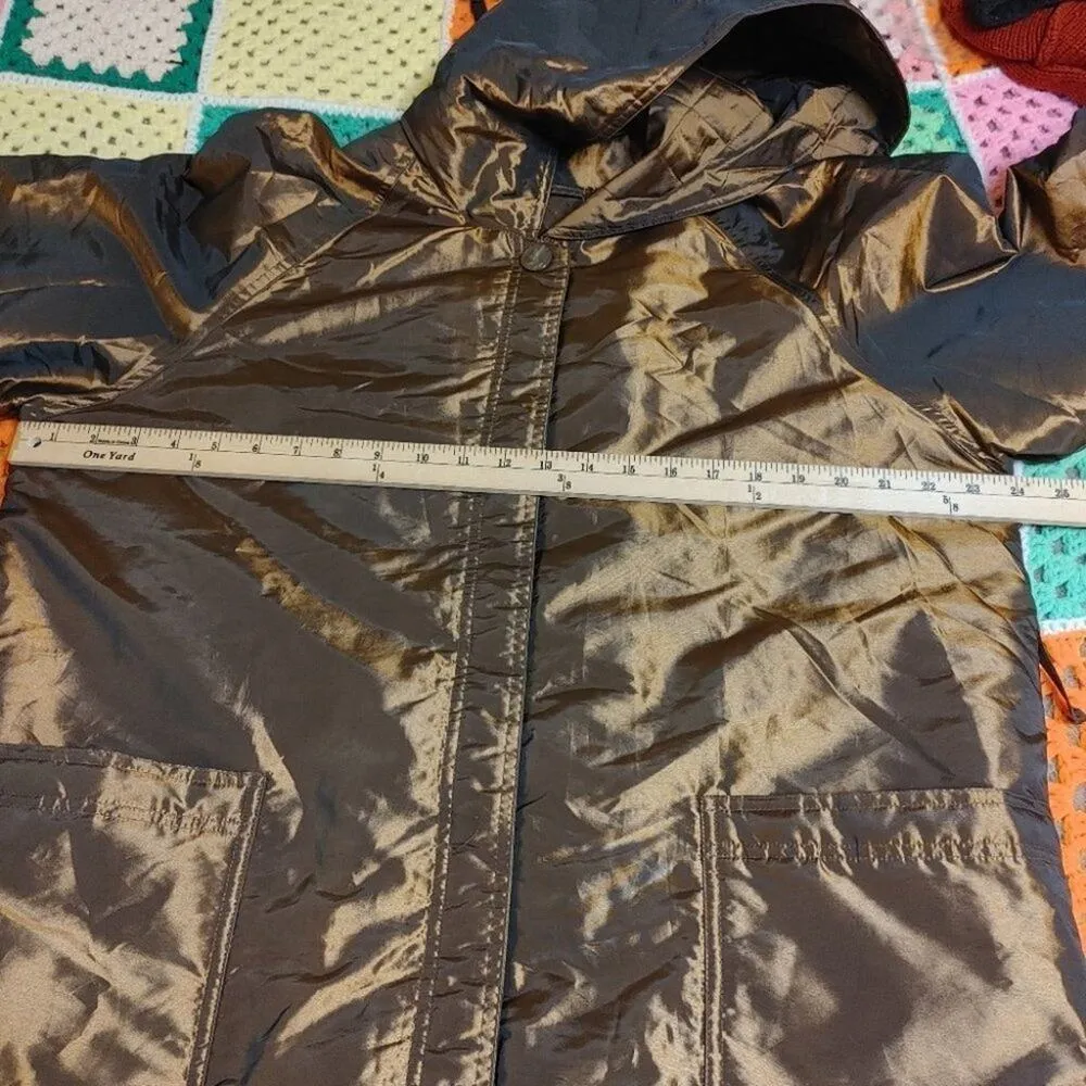 Newsport News Size 12 Bronze Shiny Long Acetate Nylon Coat Button Vintage Brown - Image 4