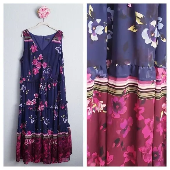 Roz & Ali Navy Blue Sleeveless Floral Tiered Maxi Dress - Image 2