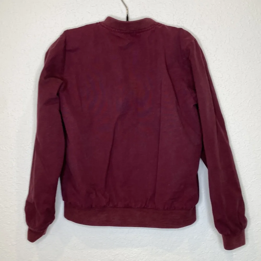 Brandy Melville Burgundy Zipper Long Sleeve Bomber Jacket Sz Lg Cotton Women’s - Image 4