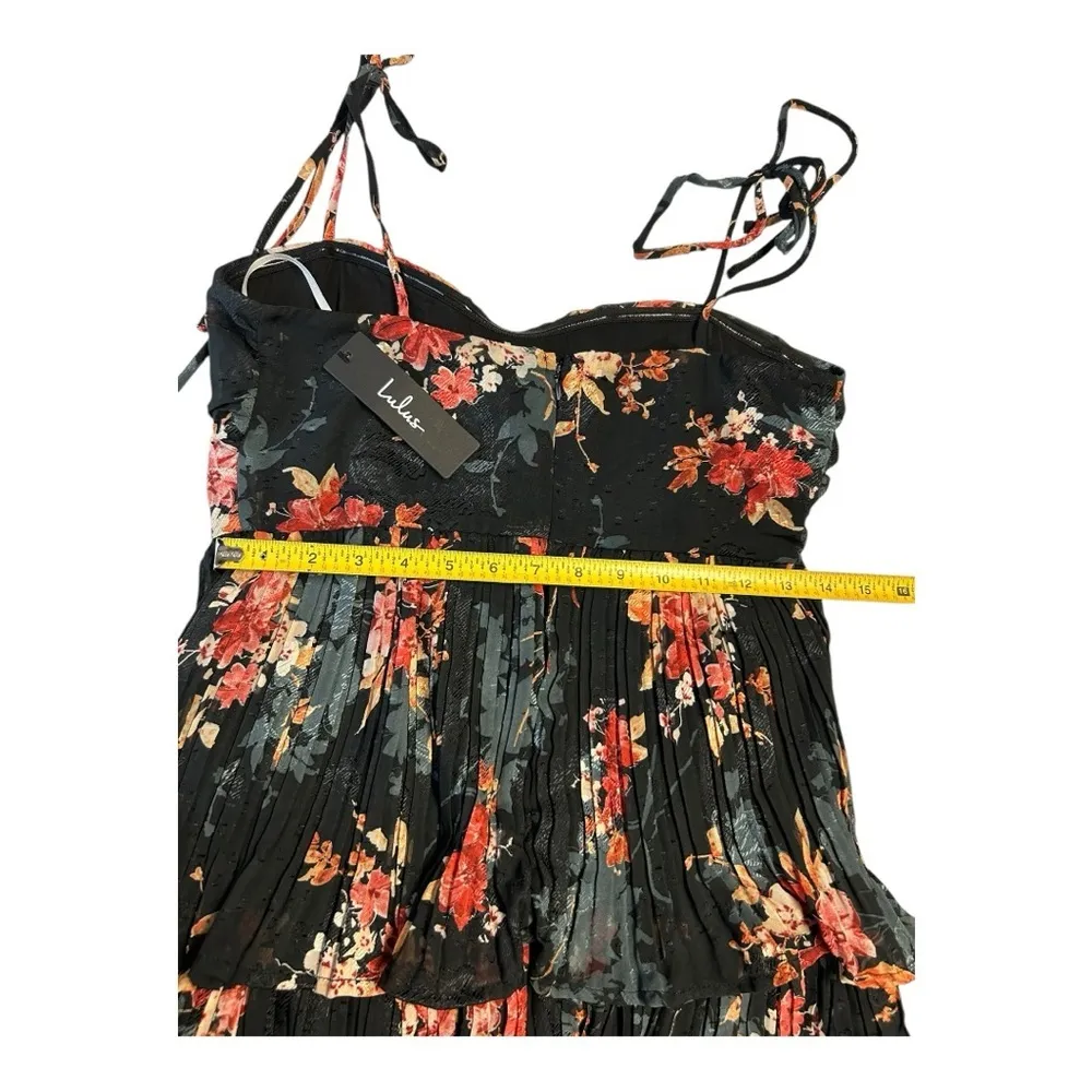 Lulus | Tier to Stay Black Floral Print Tiered Tie-Strap Midi Dress size M New - Image 8