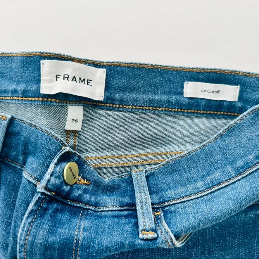 Frame Denim Le Cutoff Jean Shorts Size 26 Medium Blue Wash Fray Hem 3" Inseam - Image 4