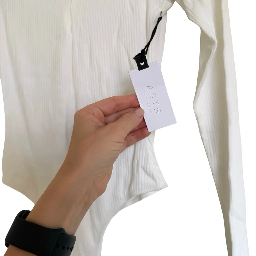 ASTR The Label White Ribbed Bodysuit With Cutout Detail Small S NWT - Image 4