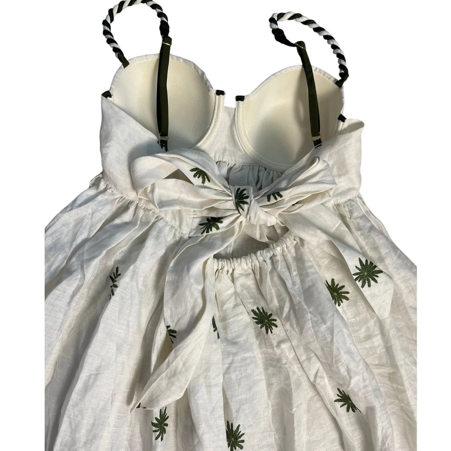 ANCORA The Shaded Mermaid Draped Palm Tree Dress Linen Size Large Green - Image 9