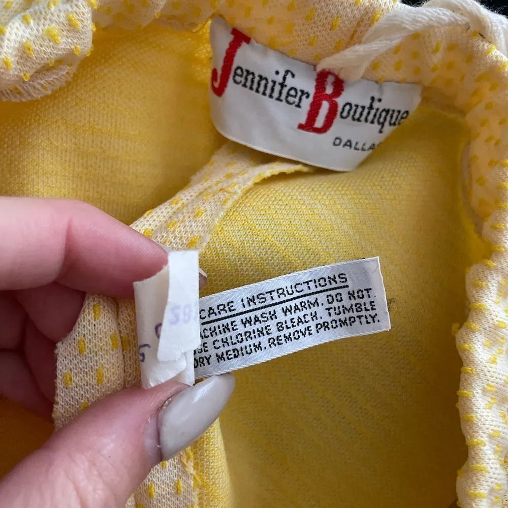 Vintage 70s Polka Dot Textured High Waisted Bell Bottom Pants Sz‎ Small Yellow - Image 2