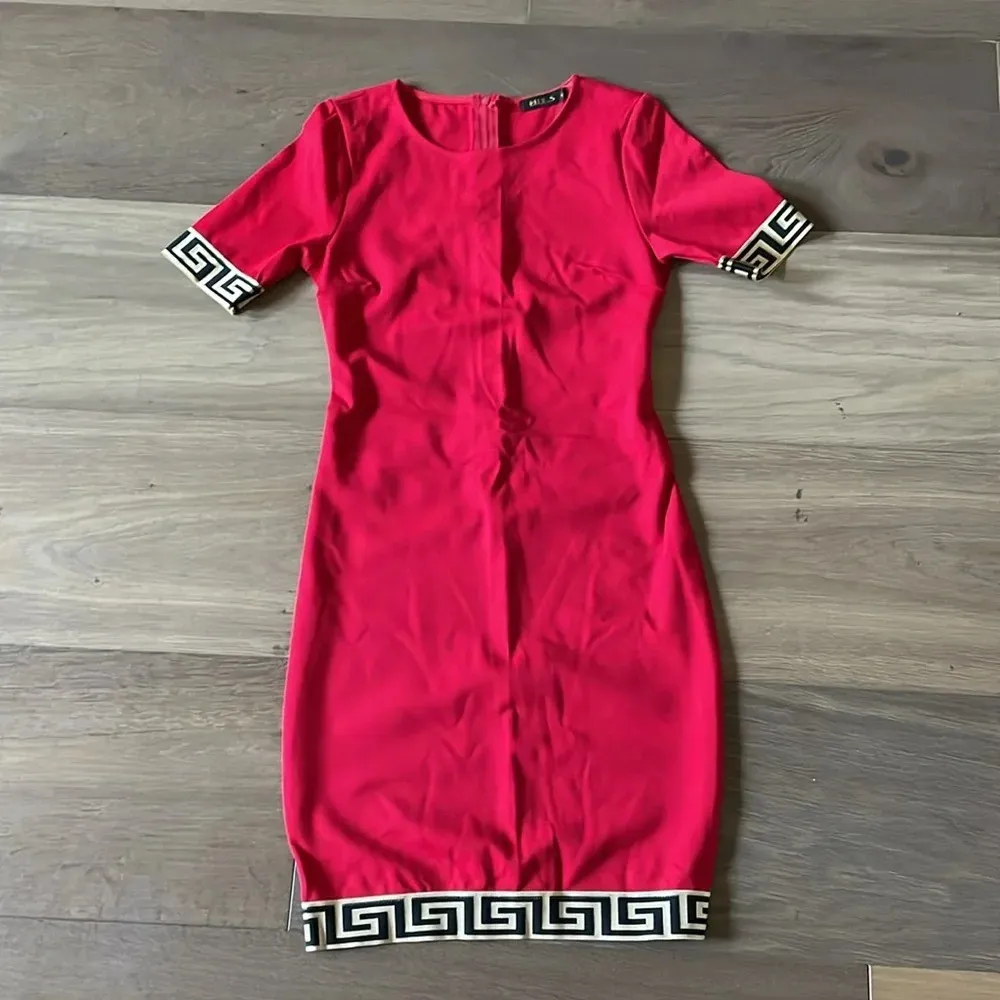 Beautiful Red Dress With Greek “Versace” Design Size Medium - Image 3