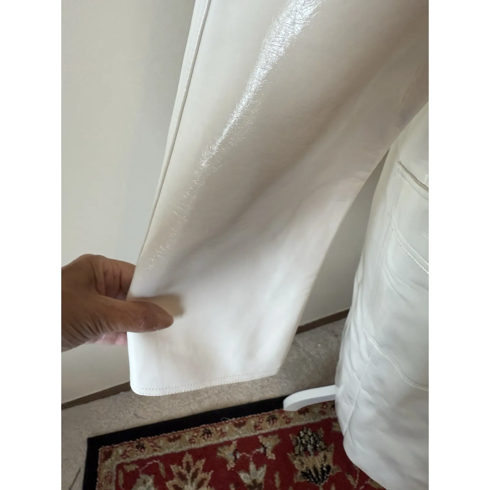 Topshop‎ Vinyl Trench Coat White Size 2 Button Up Long Sleeve Sleek Goth Punk - Image 4