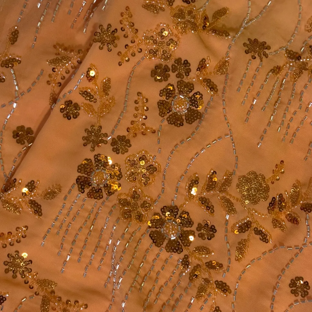 Sequin Beaded Tropical Orange Mini Dress- Size Large - Image 5