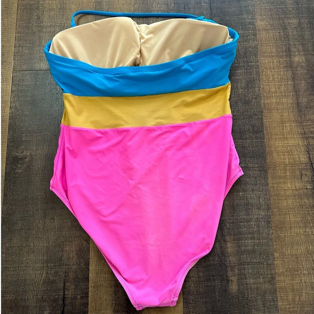 J.Crew Bandeau One-Piece in Colorblock Swimsuit Size 12 - Image 5