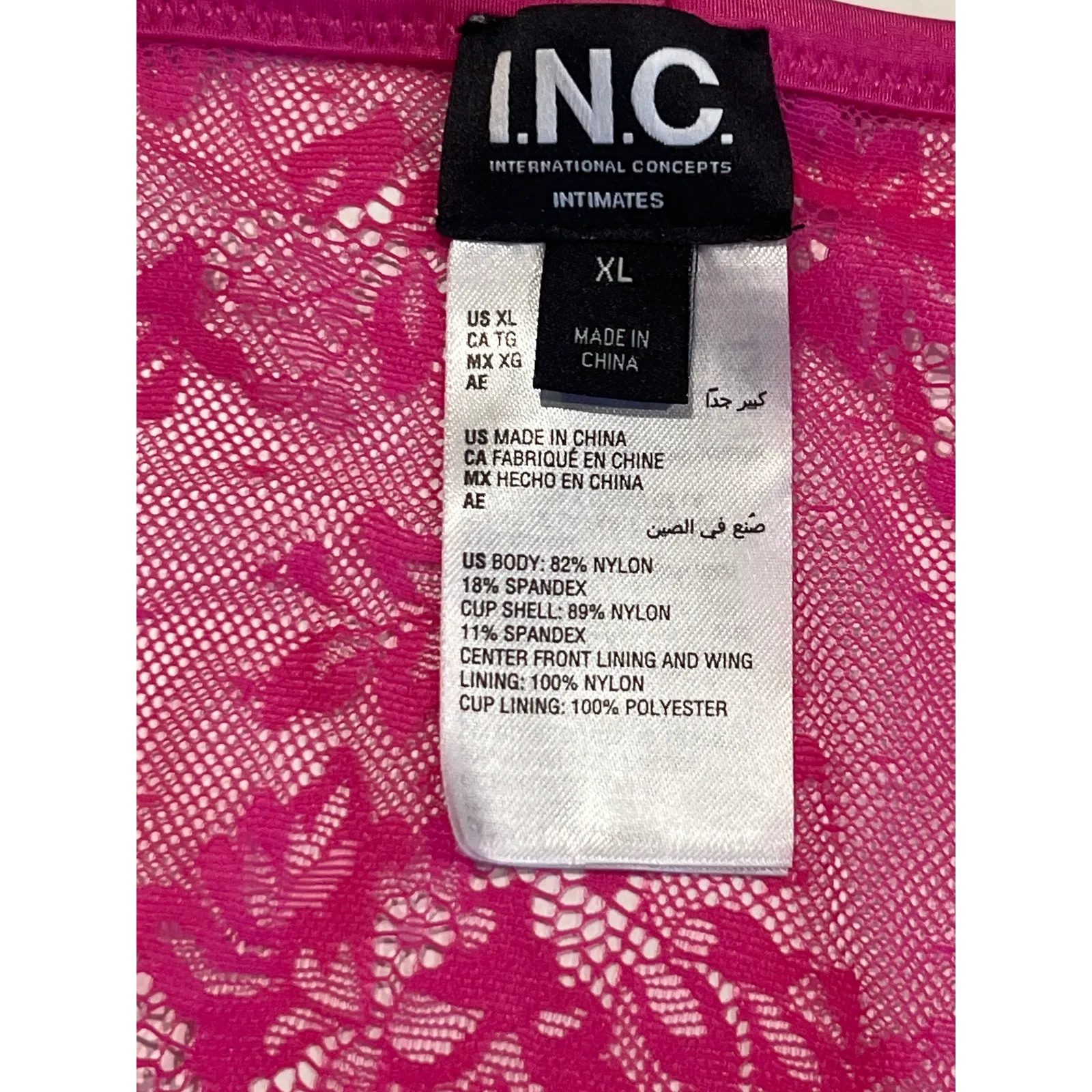 INC Strapless Hot Pink Lace and Rhinestone Bustier Women's Size XL Underwire - Image 5