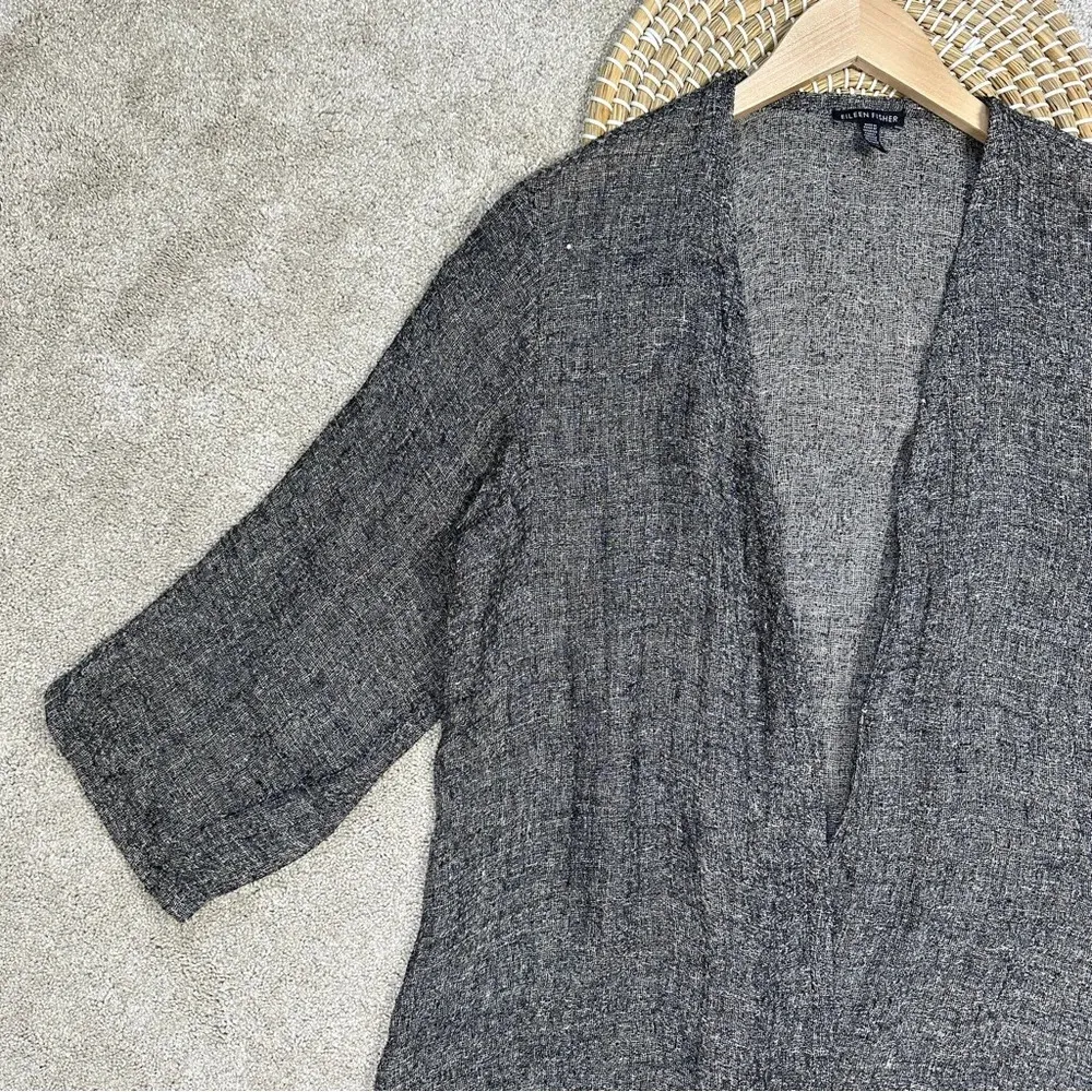 Eileen Fisher Organic Linen Blend Longsleeve Open Front Long Cardigan Knit M - Image 4